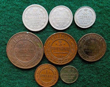Rusland. incl. Alexandr ll, Nicholas II. Set of 8 coins,