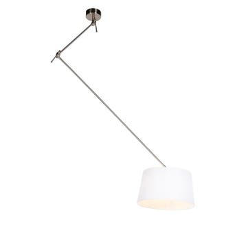 Hanglamp staal met linnen kap wit 35 cm - Blitz, Verzenden, Nieuw, Country-rustic