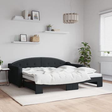 vidaXL Slaapbank met onderschuifbed 90x190 cm stof zwart, 90 cm, Eenpersoons, Verzenden, Zwart