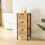 Commode Tervola ladekast 72x30x30 cm zwart naturel en rotan, Verzenden, Nieuw