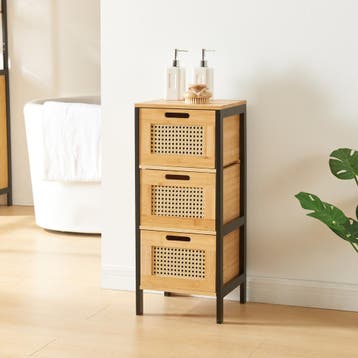 Commode Tervola ladekast 72x30x30 cm zwart naturel en rotan, Verzenden, Nieuw