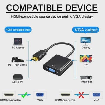 HDMI naar VGA Adapter Kabel 1080P Converter voor PC, Laptop,, Audio, Tv en Foto, Verzenden, Nieuw