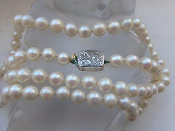 Zilver, Akoya parels - Halsketting - Art Deco