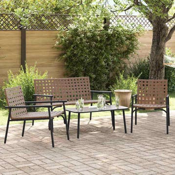 vidaXL Tuin eettafelset 4 st Bruin poly rattan, Verzenden, Nieuw, 4 zitplaatsen