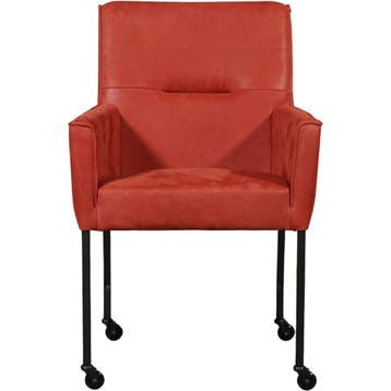 Leren eetkamerstoel met wieltjes en armleuning Lucky -, Ophalen of Verzenden, Nieuw, Leer, Bohemian, Industrieel, Modern, Scandinavisch