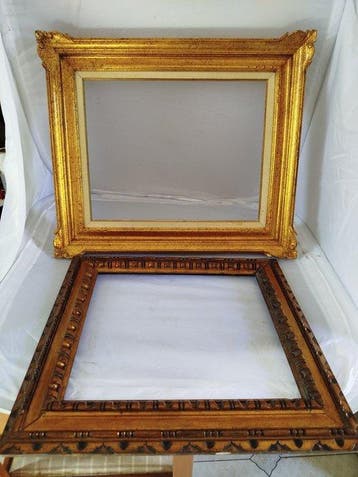 Vitrinelijst (2) - Hout met bladgoud, dimbaar licht, 50x40, Antiek en Kunst