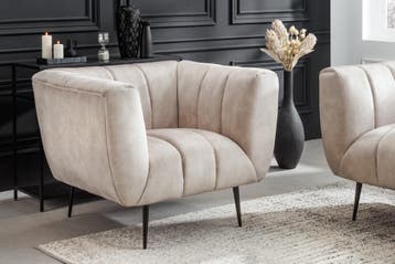 Retro fauteuil NOBLESSE 105cm champagne fluweel met, Ophalen of Verzenden, Nieuw