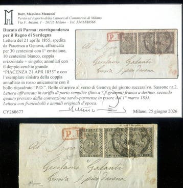 Italiaanse oude staten - Parma 1852 - Correspondentie met, Gestempeld