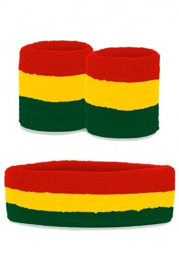 Zweetband set Carnaval rood/geel/groen, Hobby en Vrije tijd, Feestartikelen, Nieuw, Ophalen of Verzenden