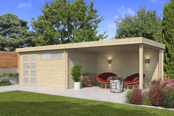 Woodlands Blokhut Modern met Overkapping en Dakisolatie 815, Nieuw