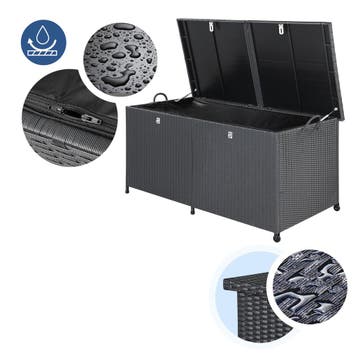 Polyrotan Kussenbox Zwart 150x77x73cm met Wielen, Verzenden, Nieuw