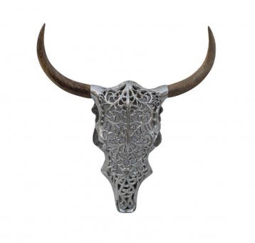 Extravagante wanddecoratie EXOTIC BULL 57cm zilveren, Ophalen of Verzenden, Nieuw