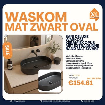 Mat zwarte waskom dunne rand 45 cm - OUTLET, Huis en Inrichting, Badkamer | Badkamermeubels, Minder dan 50 cm, Nieuw, Ophalen of Verzenden