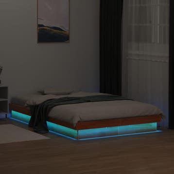 vidaXL Bedframe met LED massief grenenhout wasbruin 140x200, Bruin, Verzenden, 140 cm, 200 cm