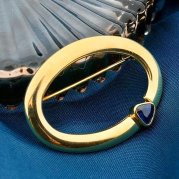 Gouden broche met saffier, Gebruikt, Ophalen of Verzenden, Met edelsteen, Goud