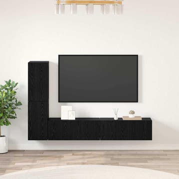 vidaXL Wand tv-kast 2 st Zwart Eiken Bewerkt hout, Minder dan 50 cm, Verzenden, Nieuw, Minder dan 100 cm