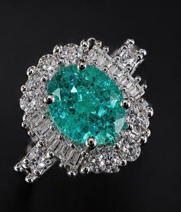 925 sterlingzilver groene en blauwe kristal-halo-ring. 4,5 g, Nieuw