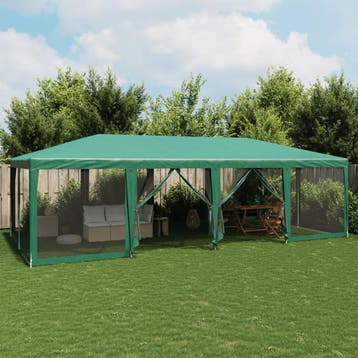 vidaXL Partytent met 12 mesh zijwanden 8x4 m HDPE groen, Tuin en Terras, Verzenden, Nieuw, Partytent