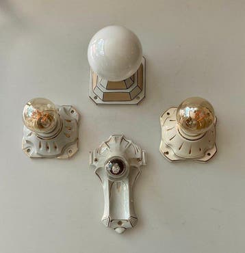 Creme met goede bies - Plafondlamp (4) - Porselein -, Antiek en Kunst, Antiek | Lampen