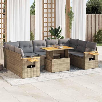 vidaXL 10-delige Loungeset met kussens poly rattan acacia, Verzenden, Nieuw, Loungeset