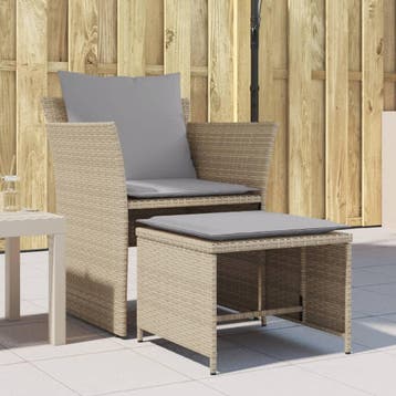vidaXL Tuinstoel met voetenbank poly rattan beige, Verzenden, Nieuw, Rotan