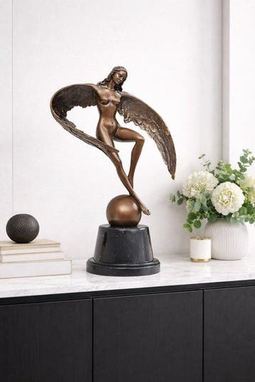 sculptuur, Bronzen Engel op Wereldbol - 35 cm - Brons