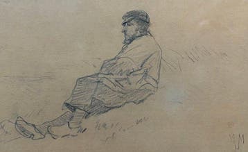 Anton Mauve (1837-1888) - Studietekening van rustende boer -, Antiek en Kunst
