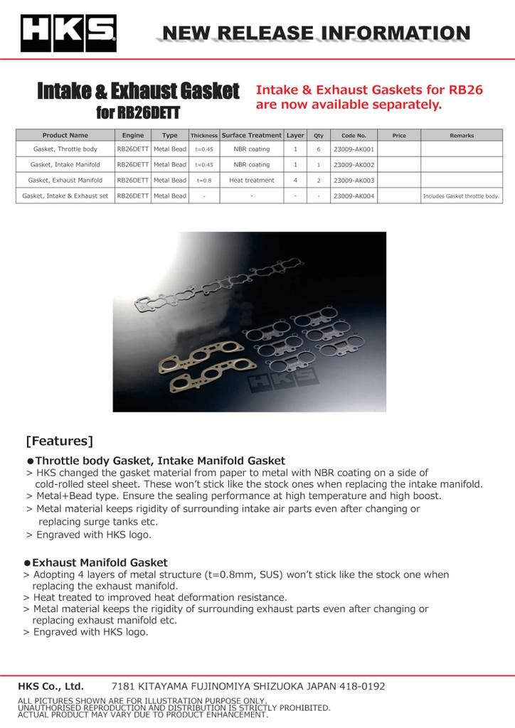 HKS NISSAN RB26DETT INTAKE & EXHAUST GASKETS, Auto diversen, Tuning en Styling, Ophalen of Verzenden
