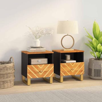 vidaXL Nachtkastjes 2 st massief mangohout bruin en zwart, Verzenden, Nieuw, Hout