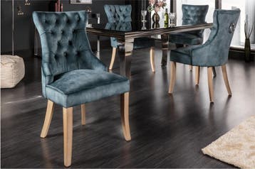 Elegante stoel CASTLE petrol fluweel landelijke stijl met, Ophalen of Verzenden, Nieuw