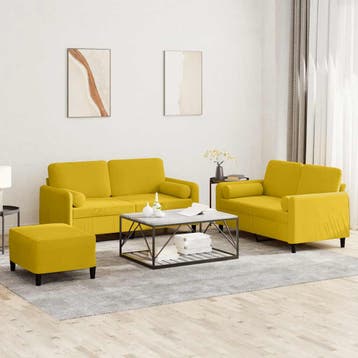 vidaXL 3-delige Loungeset met kussens fluweel geel, Verzenden, Nieuw, Vierpersoons of meer, Stof