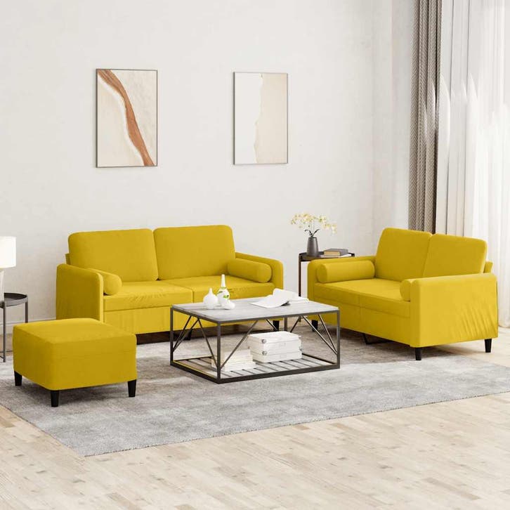 vidaXL 3-delige Loungeset met kussens fluweel geel, Huis en Inrichting, Banken | Bankstellen, Nieuw, Stof, Vierpersoons of meer