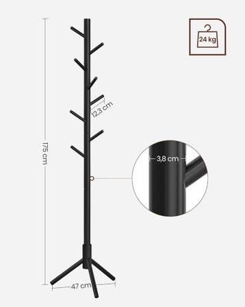 Vrijstaande kapstok - massief hout - 8 haken - 175 cm -, Verzenden, Nieuw
