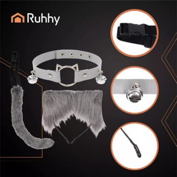 Ruhhy Grijze kattenaccessoireset met oortjes, staart en h..., Ophalen of Verzenden, Nieuw