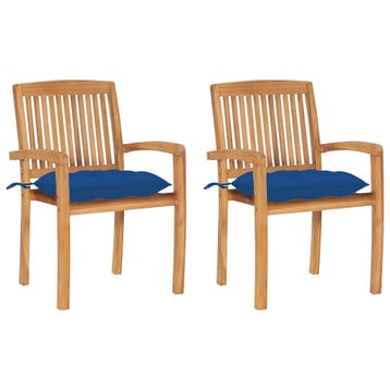 vidaXL Tuinstoelen 2 st met blauwe kussens massief teakhout, Tuin en Terras, Tuinstoelen, Verzenden, Nieuw, Teakhout