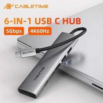 Cabletime – 6-in-1 USB-C Hub –  voor MacBook en Windows, Nieuw, Ophalen of Verzenden, Laptop, Cabletime
