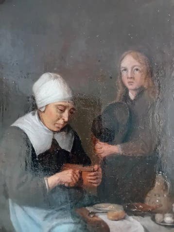 J.Weiland (1856-1909) - Interieur Moeder en dochter