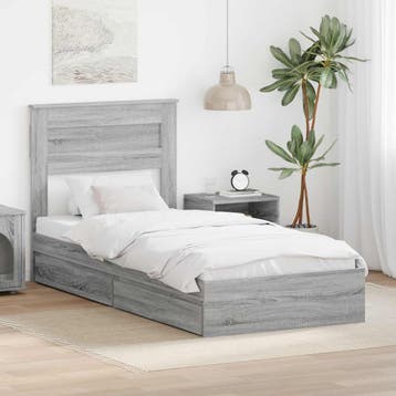 vidaXL Opslag bed met lade Grijs Sonoma 100 x 200 cm Bewerkt, Huis en Inrichting, Slaapkamer | Bedden, Eenpersoons, Verzenden