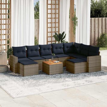 vidaXL 10-delige tuinbankset met kussens, grijs polyrotan, Verzenden, Nieuw