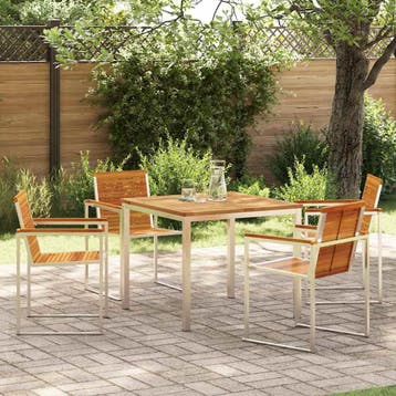 vidaXL Tuin eettafelset 5 st Massief acaciahout en roestvrij, Verzenden, Nieuw, 5 zitplaatsen