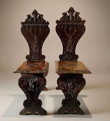 Stoel - hard hout - Paar Italiaanse Neo-Renaissance gesneden
