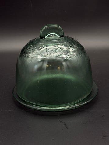 Stolp - Grote Groen Glazen Kaasstulp met Boerderijreliëf -, Antiek en Kunst