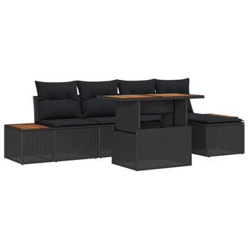 vidaXL Tuinbankenset 6 st Zwart en Bruin, Verzenden, Nieuw, Rotan, 6 zitplaatsen