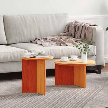 vidaXL Salontafel 2 st Wasbruin 49 x 49 x 28 cm Massief, Huis en Inrichting, Tafels | Salontafels, Minder dan 50 cm, Verzenden