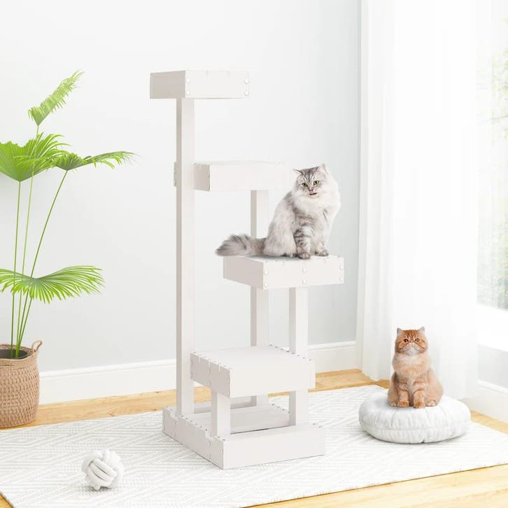 vidaXL Kattenmeubel 45,5x49x103 cm massief grenenhout wit, Dieren en Toebehoren, Katten-accessoires, Nieuw, Verzenden