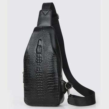 Luxe Leren Heren Borsttas met Kroko Print en USB Oplaadpoort