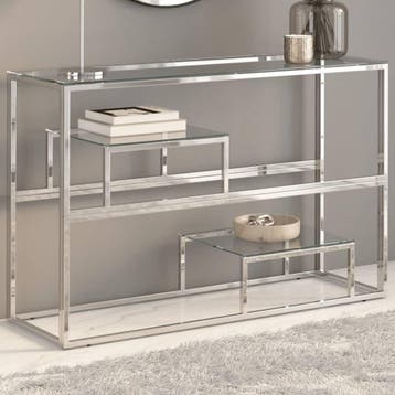 vidaXL Wandtafel roestvrijstaal en gehard glas zilverkleurig, Verzenden, Nieuw, Metaal, Minder dan 50 cm