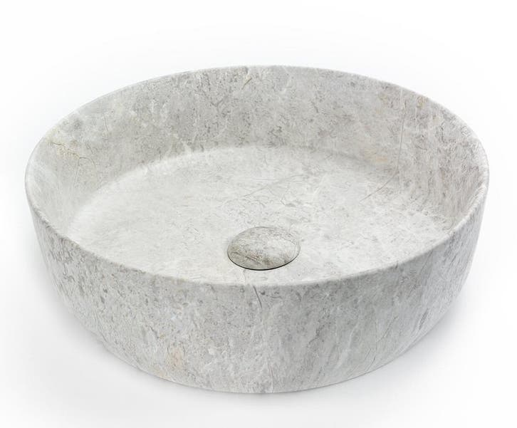 Keramische Waskom Grijs – Marmerlook – Ø39 cm – Inclusief Kl, Huis en Inrichting, Badkamer | Badkamermeubels, Nieuw, Verzenden