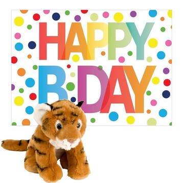 Tijger knuffel - pluche - 20 cm - Happy Birthday kaart, Kinderen en Baby's, Speelgoed | Knuffels en Pluche, Verzenden, Nieuw