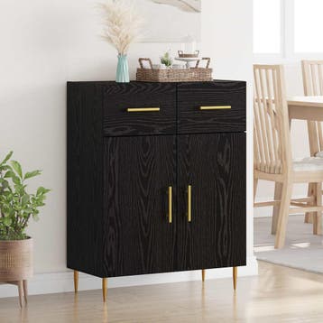 vidaXL Dressoir Zwart Eiken 69,5 x 34 x 90 cm Bewerkt hout, Huis en Inrichting, Kasten | Dressoirs, Verzenden, Nieuw, Overige houtsoorten